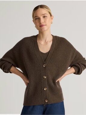 Quince Mongolian Cashmere Fisherman Cropped Cardigan Brown